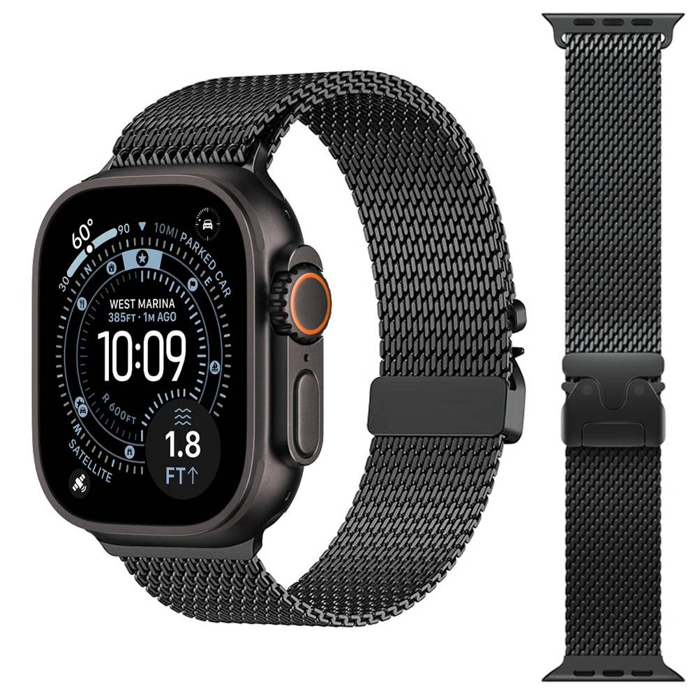 【セール中】Apple Watch Ultra 3バンド用チタンミラネーゼループ 49mm 46mm 45mm 41mm 42mm 44mm correa ブレスレット ストラップ シリーズ11 10 9 8 7 6 5 SE対応