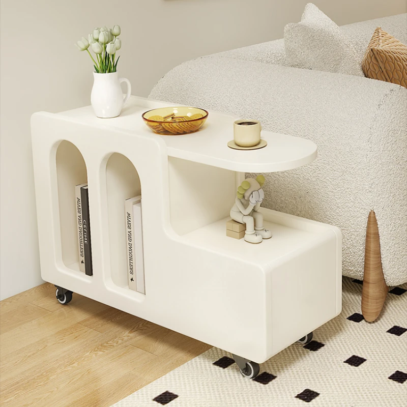 INS cream wind coffee table living room sofa side table portable tea table Corner cabinet moving small trolley Nordic furniture