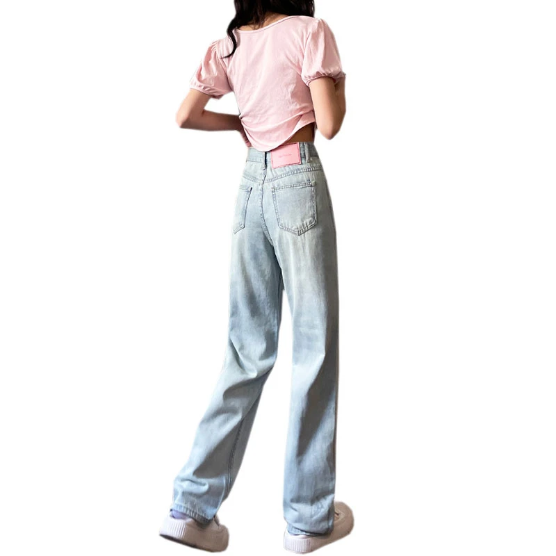 Pear-shaped wide-legged jeans women's summer and fall design sense pink label high waist loosecasual trailing straight longpants