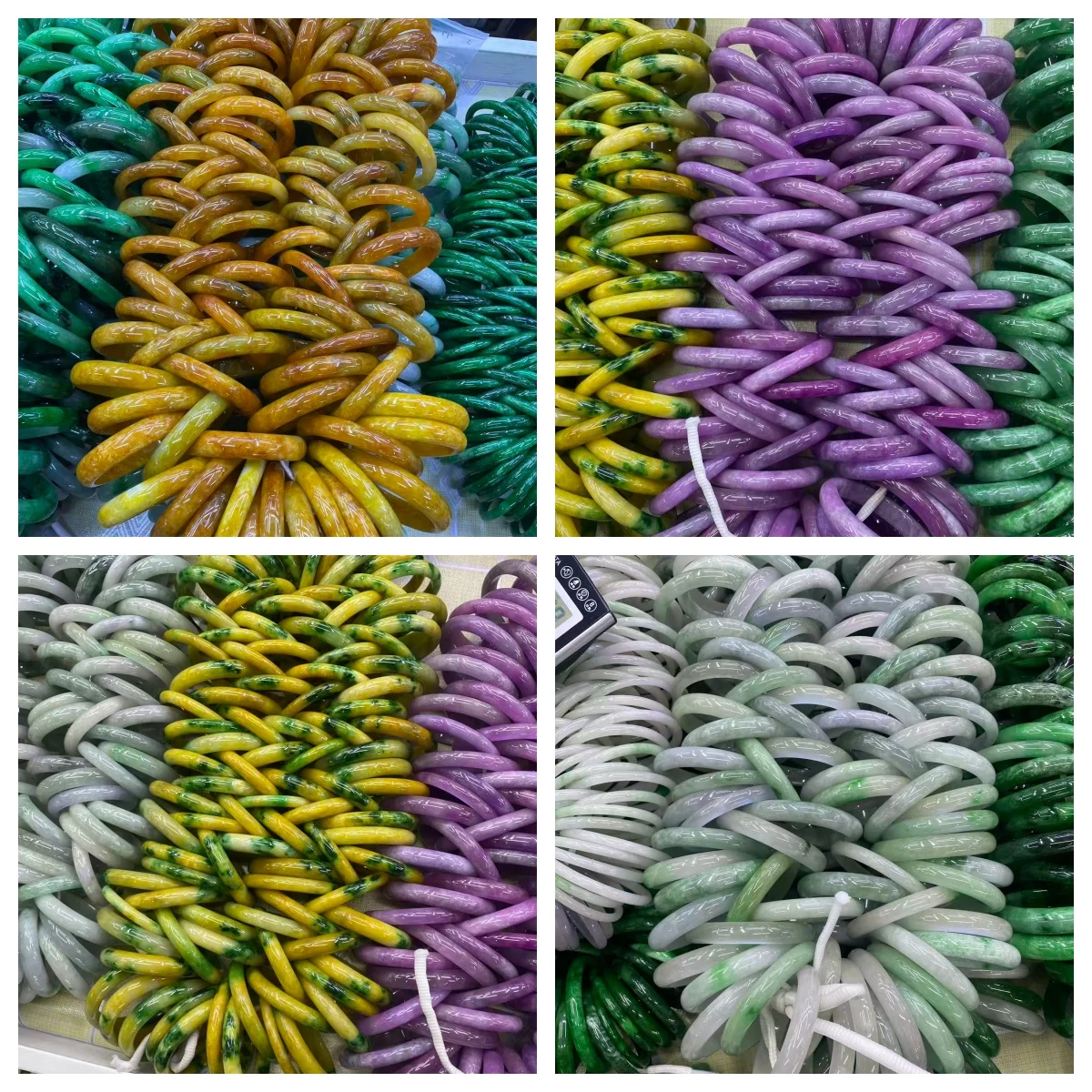 1pcs Hot sale on live stream Natural Burmese jade bangle fully green floating floral pattern yellow green violet jade Optimized