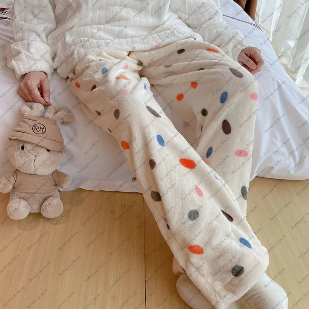 Pantalones de pijama para mujer, nuevos pantalones largos de otoño e invierno, pantalones cálidos informales de franela, pantalones sueltos para el hogar, se puede usar afuera