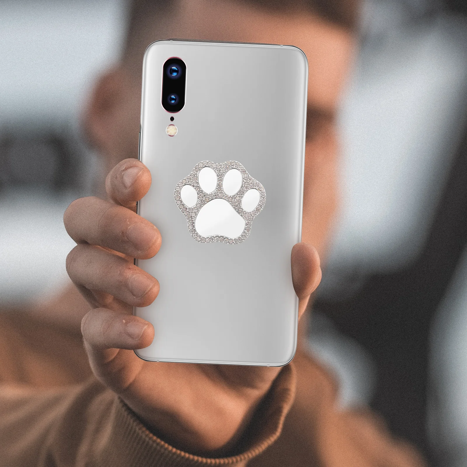 크리스탈 고양이 발 장식 DIY 휴대폰 케이스 데코 라인스톤 장식 미니 여행용 화장 거울 반짝이는 휴대용 폰 커버