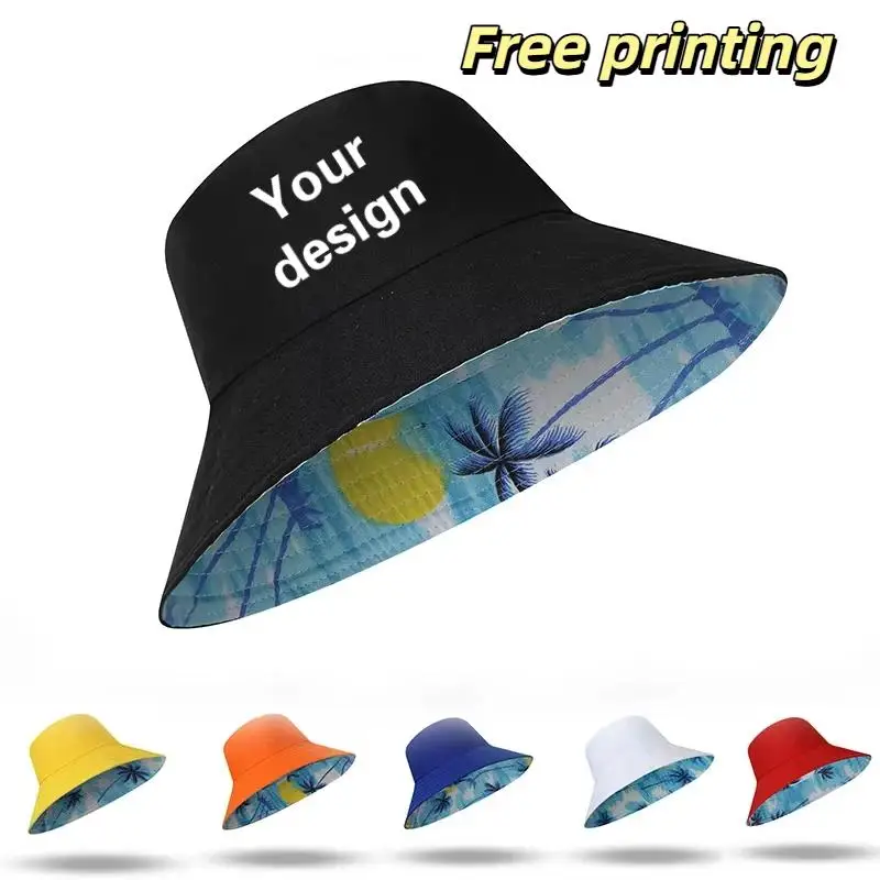 Custom Logo Pattern Unisex Cotton Bucket Hats Women Summer Sunscreen Panama Men Sunbonnet Fedoras Outdoor Fisherman Hat