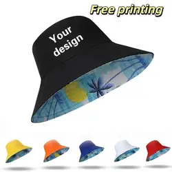 Custom Logo Pattern Unisex Cotton Bucket Hats Women Summer Sunscreen Panama Men Sunbonnet Fedoras Outdoor Fisherman Hat