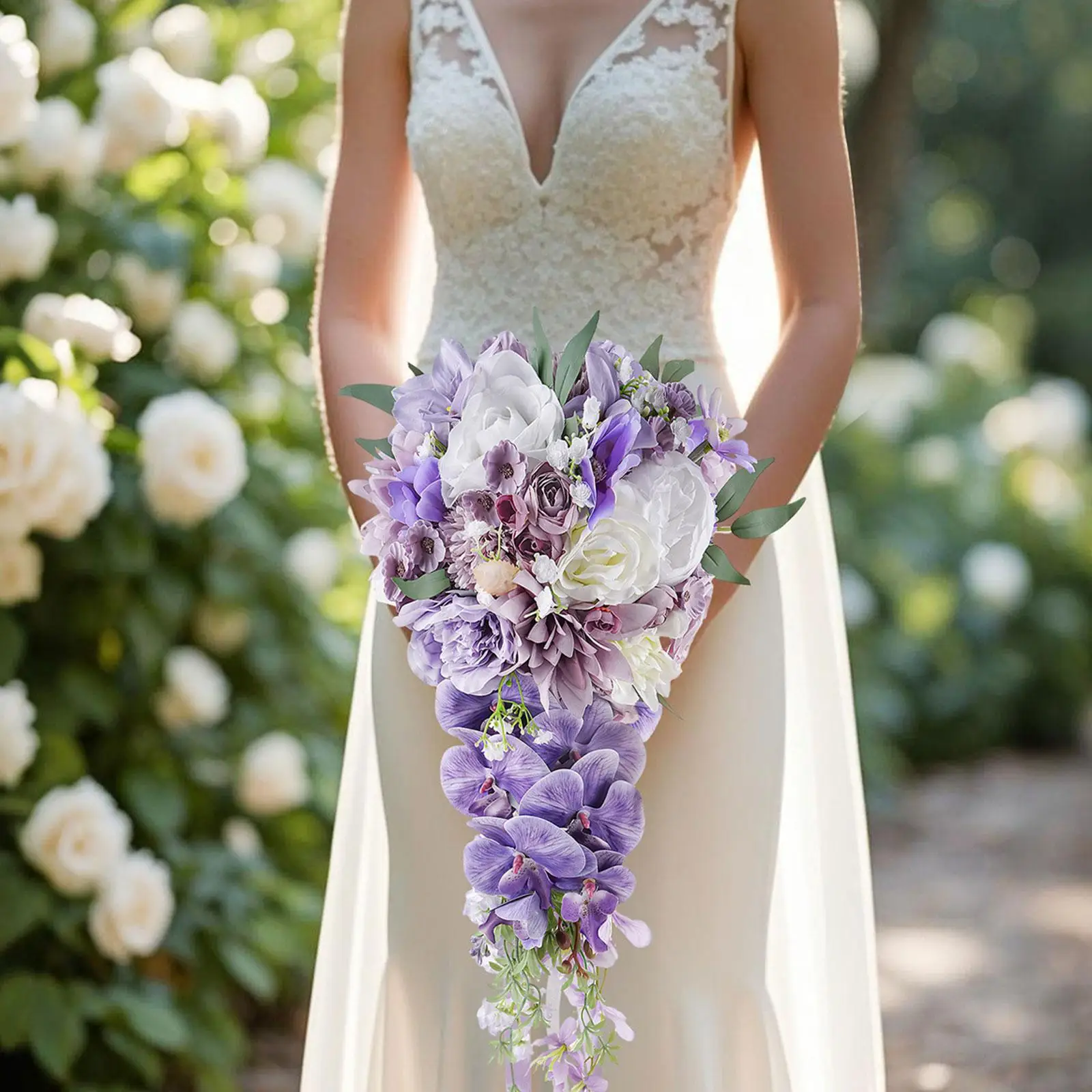 

Wedding Bouquet Bridesmaid Fake Flower Bunch Teardrop Tossing Bouquet Handheld Rustic Waterfall Wedding Flower Cascading Bouquet