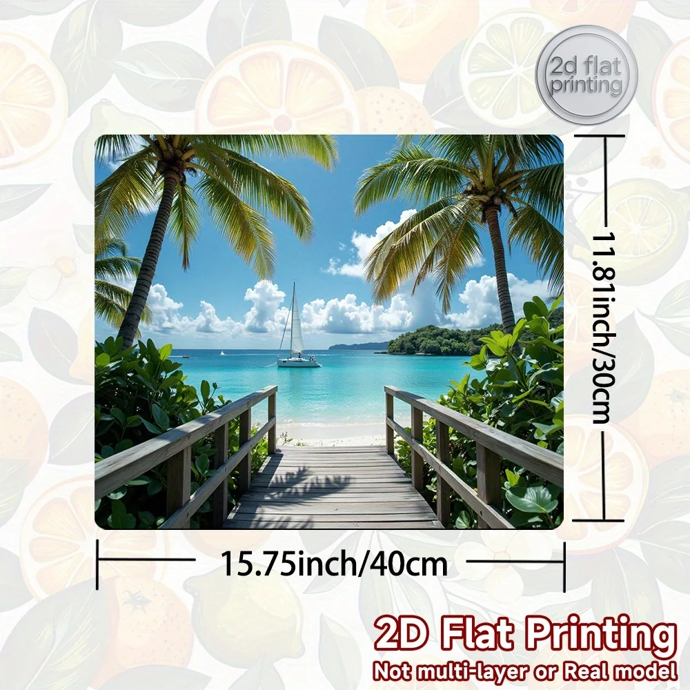 1pc Tropical Beach Stove Cover Mat | Turquoise Ocean Coconut Tree Design, Non-Slip, Foldable for Induction Cooktop, Ceramic Hob, view 2