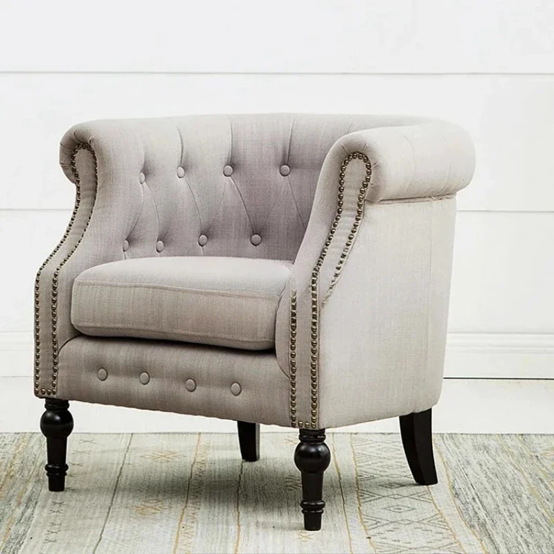 A American cotton and linen fabric single casual lazy living room linen buckle princess sofa