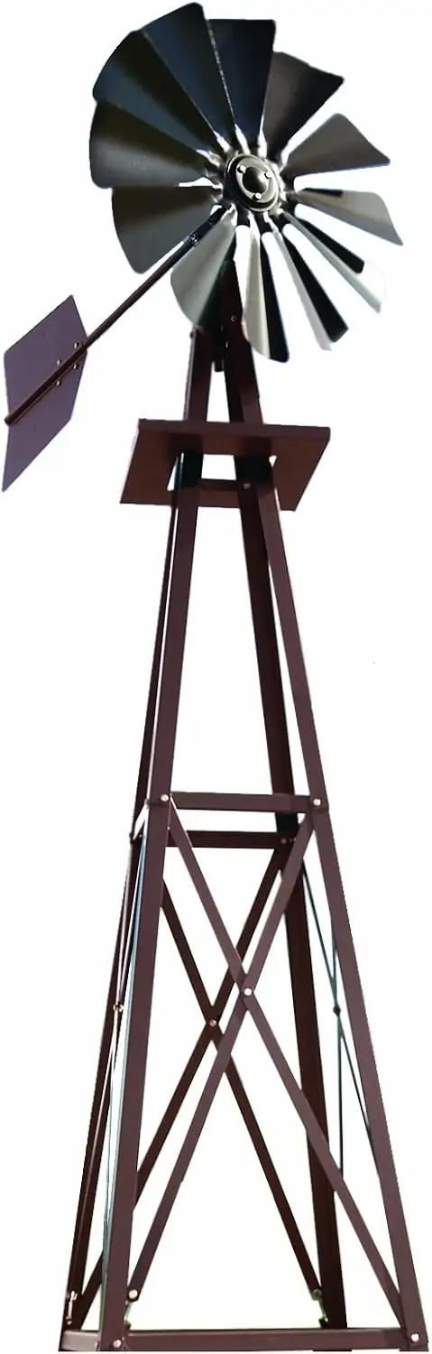 Decorative Backyard Windmill – Bronze Finish – Durable Weather-Resistant 4-Leg Tower with Anchoring Stakes – Lawn & Garden Décor