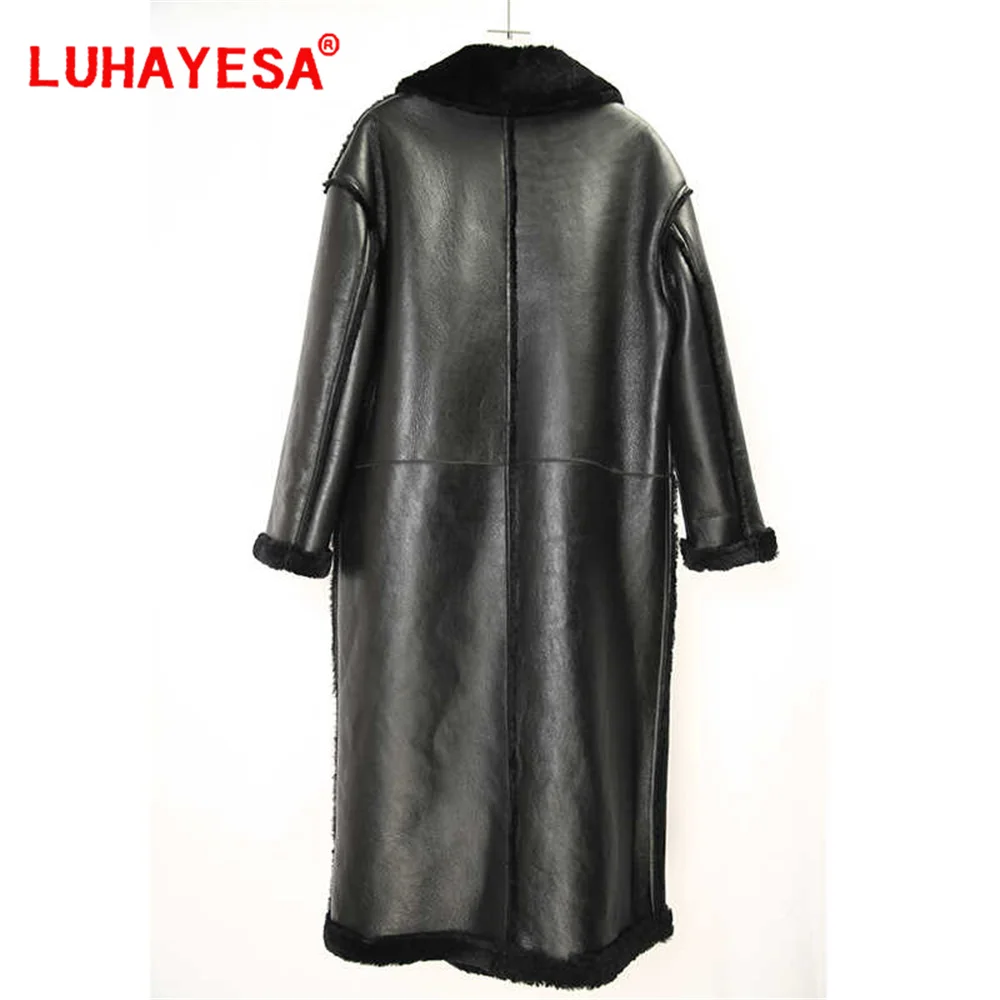 2024 Australia Merino Sheepskin Shearling Fur Clothes Women Winter Extra Long Slim Real Fur Overcoat