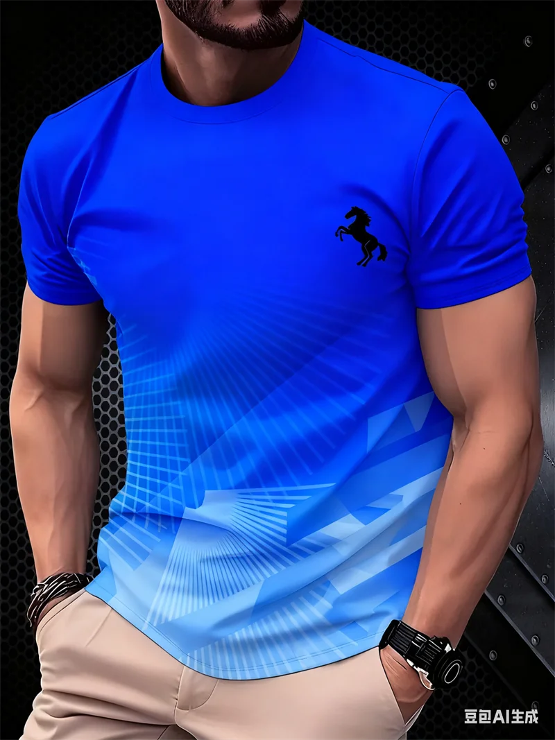 Men's gradient short sleeved T-shirt fashion lightweight breathable sports pullover daily casual shirt street Loose Men clothing