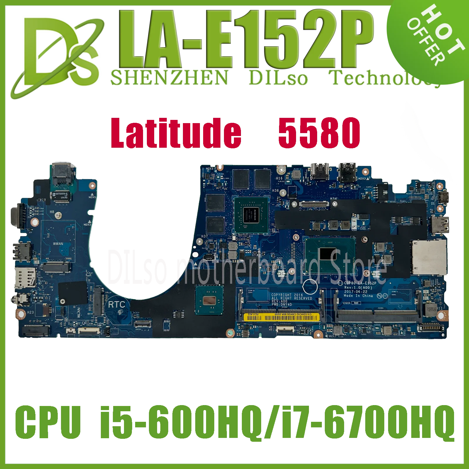 

KEFU LA-E152P CN-02WC92 Mainboard For Dell Latitude 5580 Laptop Motherboard With i7-6700HQ i5-6300HQ GPU N17M-Q3-A2 100% Test