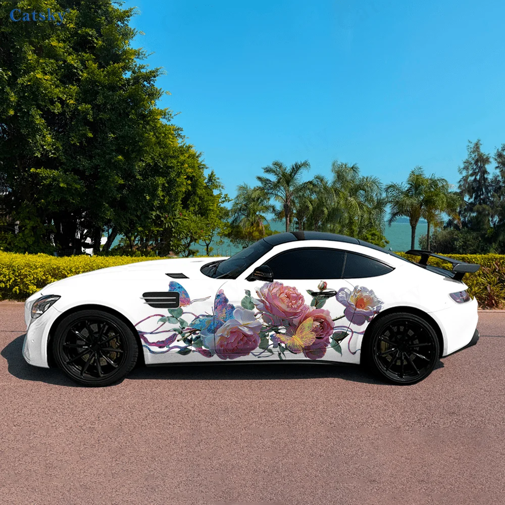 

Красочные цветы бабочки автомобильные виниловые наклейки самоклеящаяся наклейка из ПВХ подходит для грузовиков внедорожник Декор автоаксессуары подарок