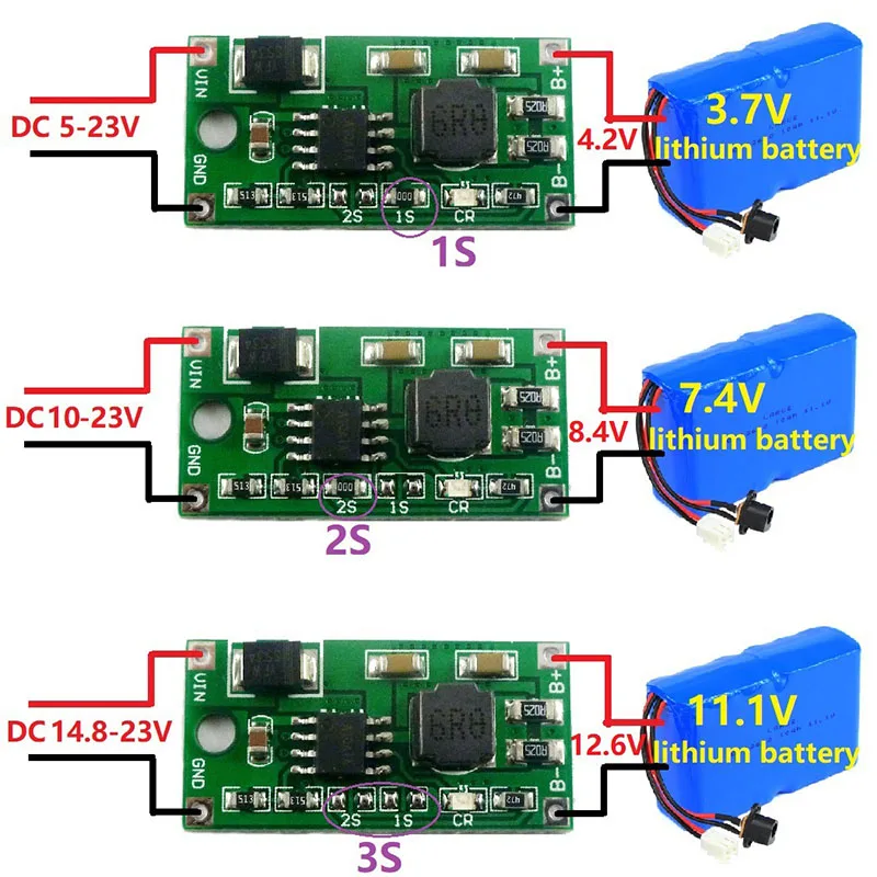 BMS 1S 2S 3S 0.5A 1A 2A wielokomórkowy synchroniczny moduł Buck 18650 ładowarka do płyty baterii litowej DC 5-23V do 4.2V 8.4V 12.6V