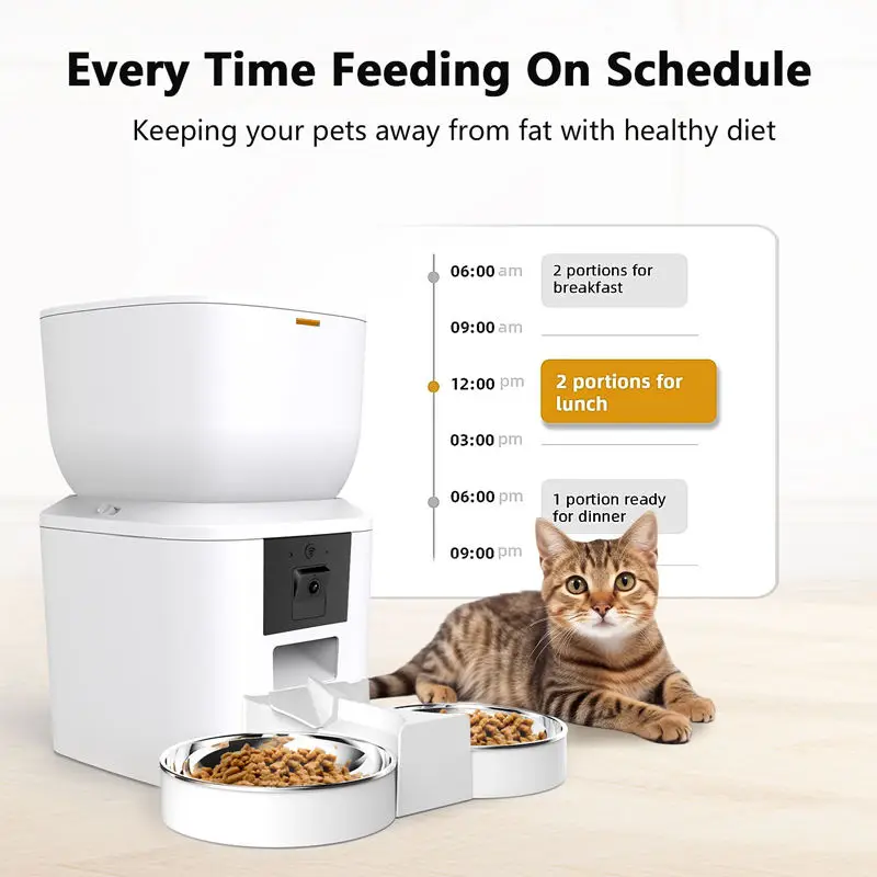 Automatic Cat Feeder With 1080p 5G Camera Video Cat Food Dispenser Smart Voice Recorder Remote Control Auto Feeder For Cat Dog