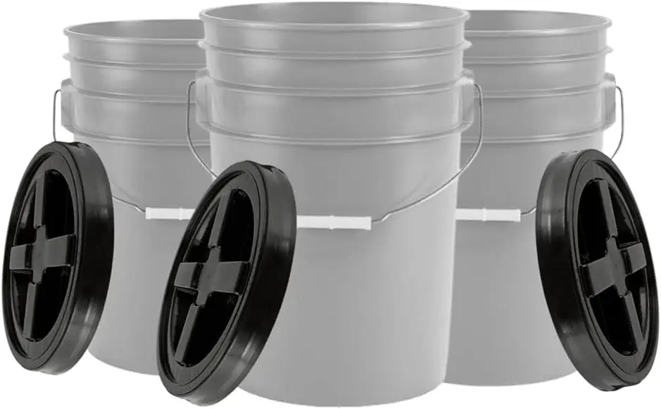 6 Gallon Food Grade Bucket Pail with Black AirTight Screw on Lid (Pack of 3) BPA Free Made in USA