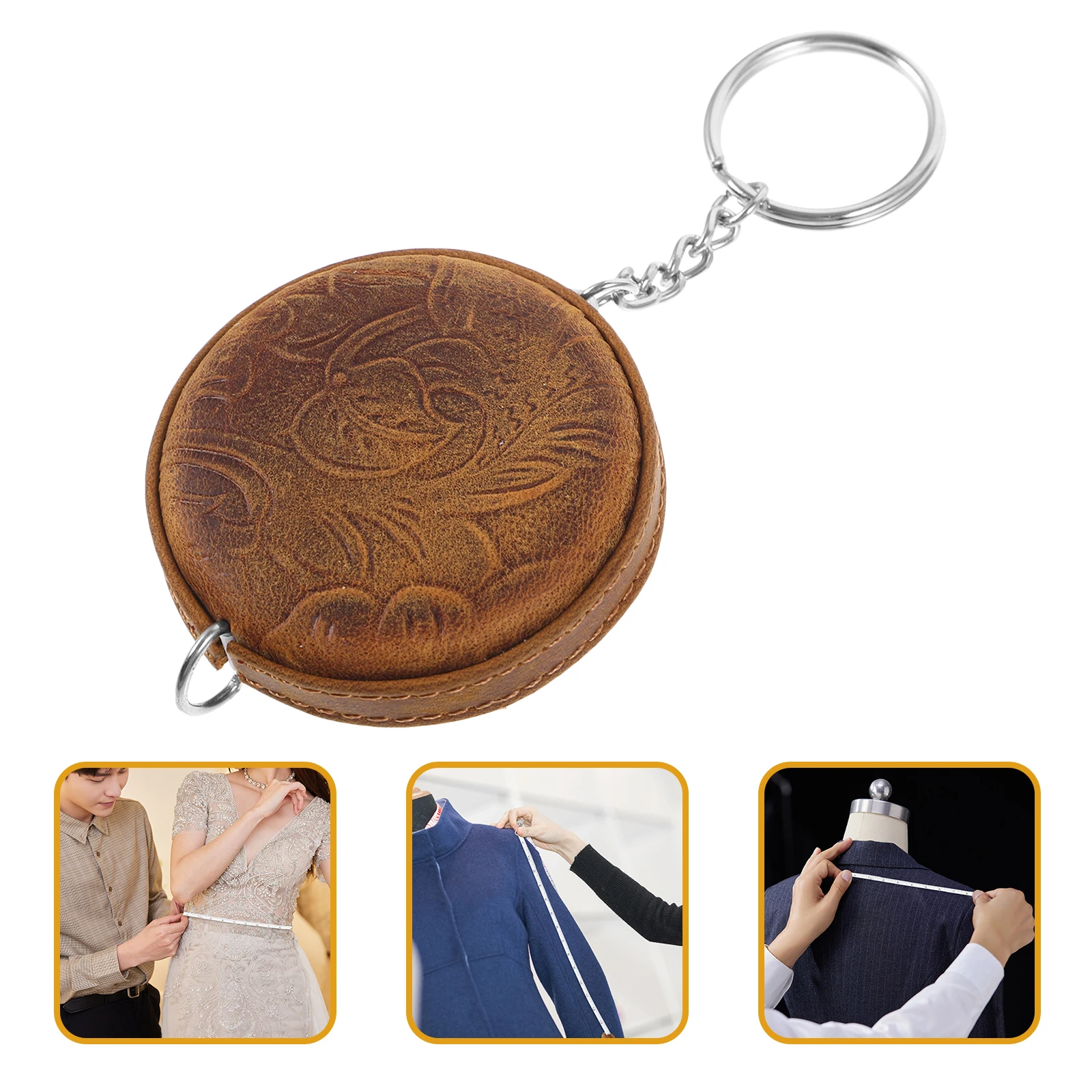 

Vintage Retractable Measuring Tape 1.5M Cowhide Mini Portable Body Tape Keychain Small Round Lightweight Double Sided Design For