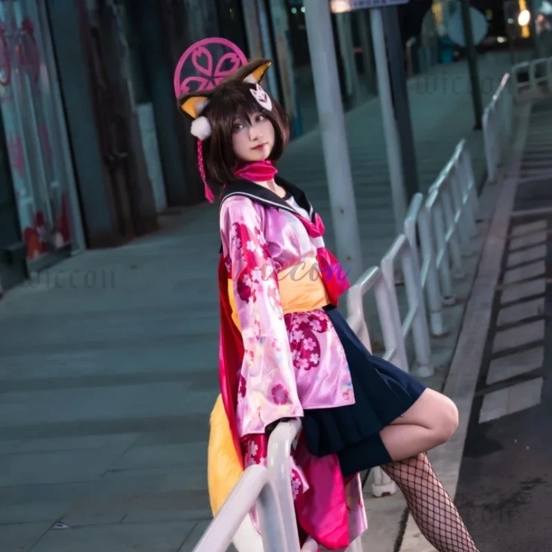 

Blue Archive Kuda Izuna Cosplay Japanese Kimono JK Skirt Cloak Wig Sexy Women Party Suit