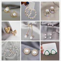 White Imitation Pearl Tassel Pendant Earring for Women Trend Round Heart Flower Ear Jewelry Elegant Party Accessories