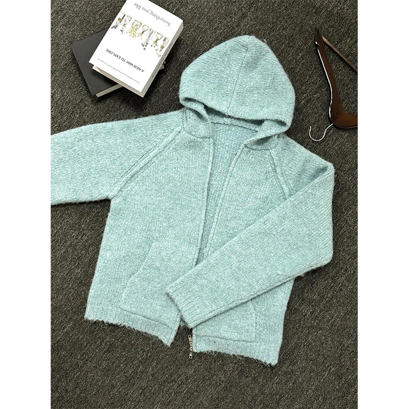 Jesień / zima Vintage Solid Color Knit Cardigan Loose Lazy Sweater Men And Women Clothing Sweatshirt Zip Up Hoodies ropa mujer