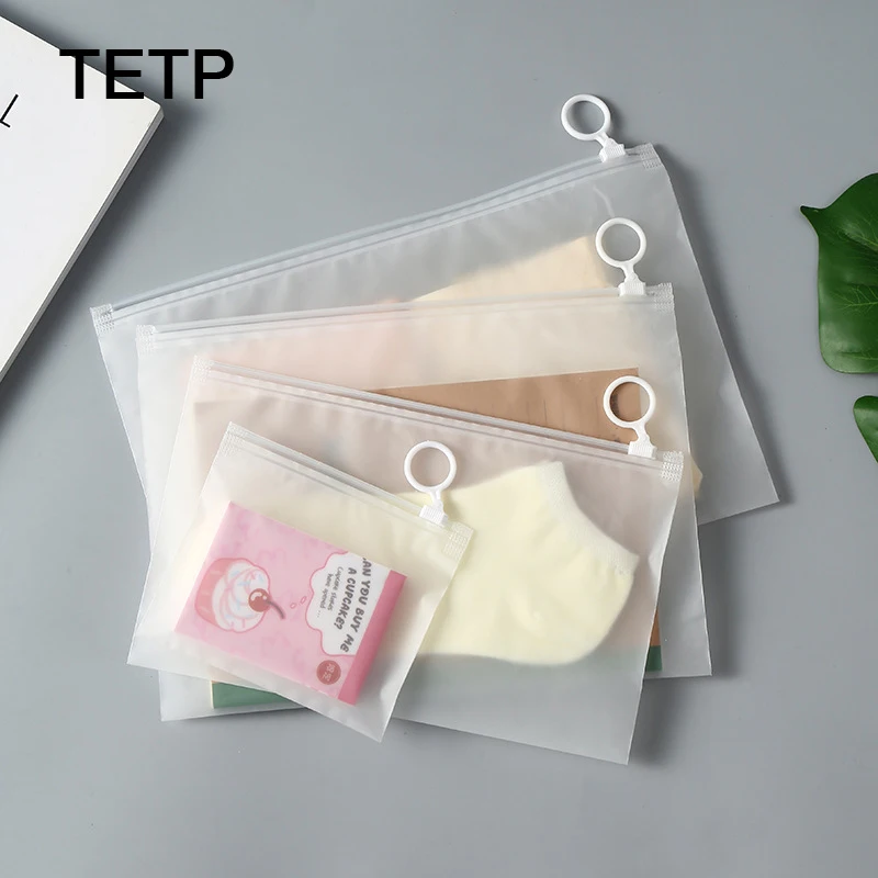 TETP 50Pcs Frosted Zipper Bags With Pull Ring Home Underwear Socks Packaging Storage Portable File School Supplies Category Desk