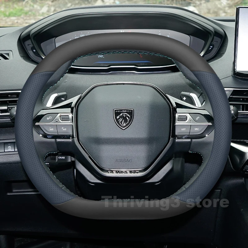 

Leather Car Steering Wheel Cover For Peugeot 2008 GT Line 2019-2024 Covers For Covers Auto interior Peugeot 2008 GT Accessories