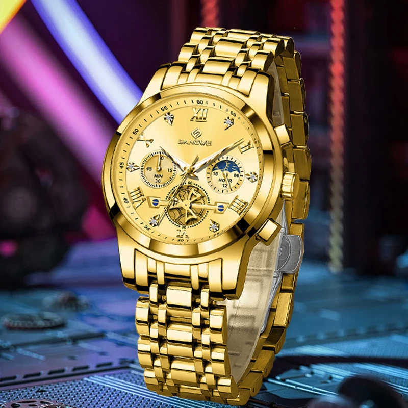 Neue LIGE Mode Luxus Quarzuhren für Herren Klassisches Einfaches Zifferblatt Mondphasen-Uhrwerk Edelstahlarmband Herrenuhr Reloj Hombre+Box