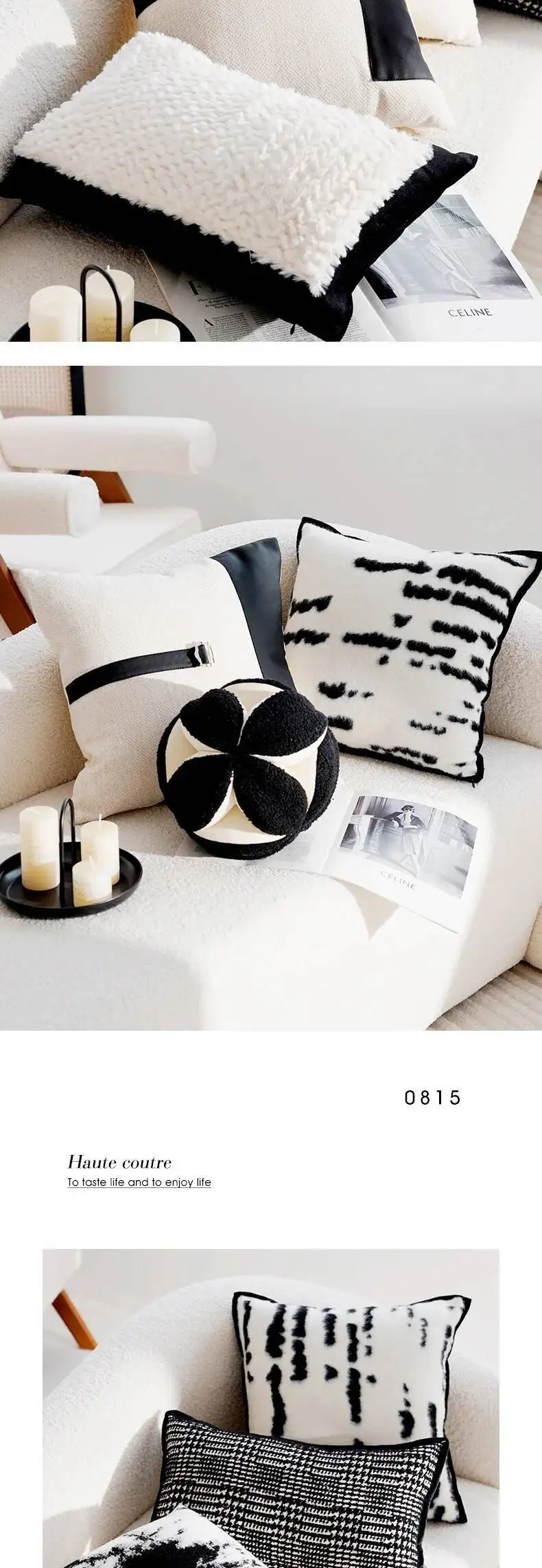 Elegante schwarz-weiße moderne Kissenhülle aus Chenille, weiches abstraktes Muster, Fell-Dekokissenbezüge für Sofa- und Bettdekoration – Detail 8