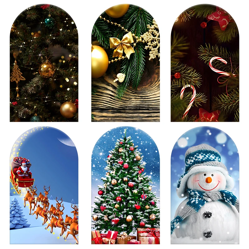 

Merry Christmas Snowman Deer Theme Arch Backdrop Cover Spandex Fabric Custom for New Year Festival Party Background Decortion