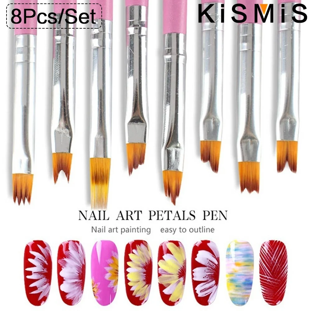 KISMIS 8Pcs Nail Art Petals Painting Pen Painting Drawing for Manicure Design Gel Brush Nail Art Brush Pen Stonego Nail Art Tool