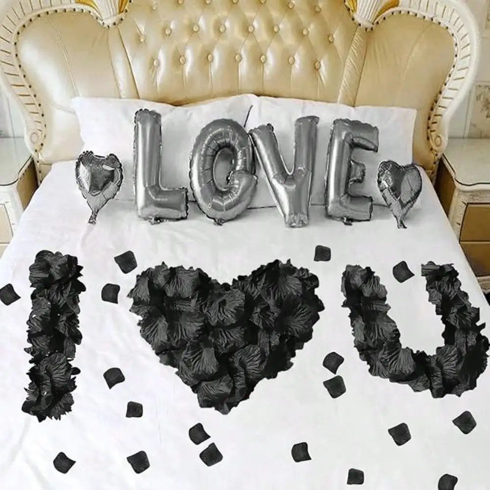 1000 Stück Künstliche Schwarze Rosenblätter, Geeignet für Innen- und Außenpartys, Hochzeiten und Verlobungen – Detail 1
