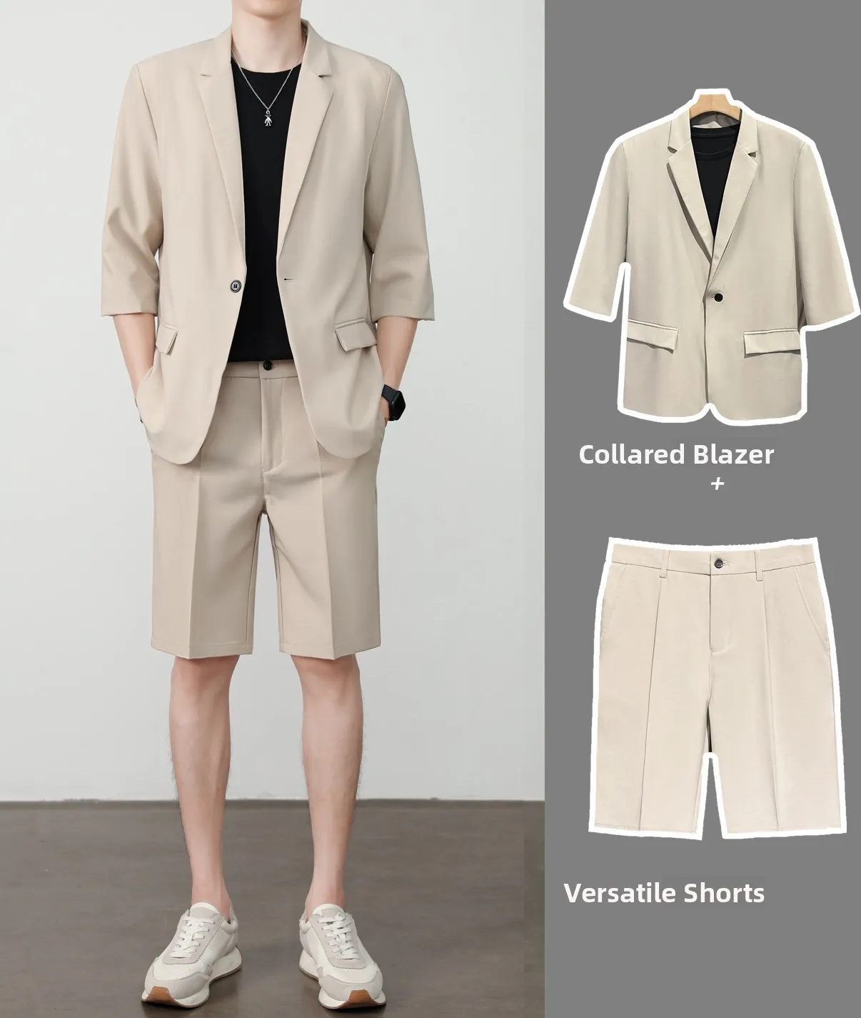 Khaki suit + shorts