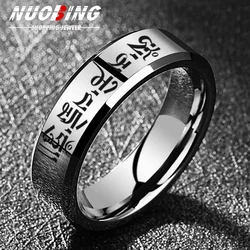 6MM 2023 New Fashion Punk Vintage Sanskrit Buddhist Spell Prayer Lucky Men Women Ring Stainless Steel Religious Jewelry Gift
