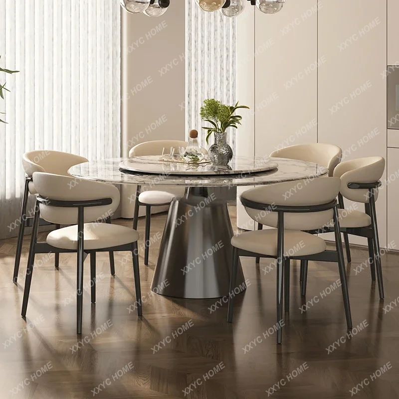 Marble round dining table Cream style marble dining table