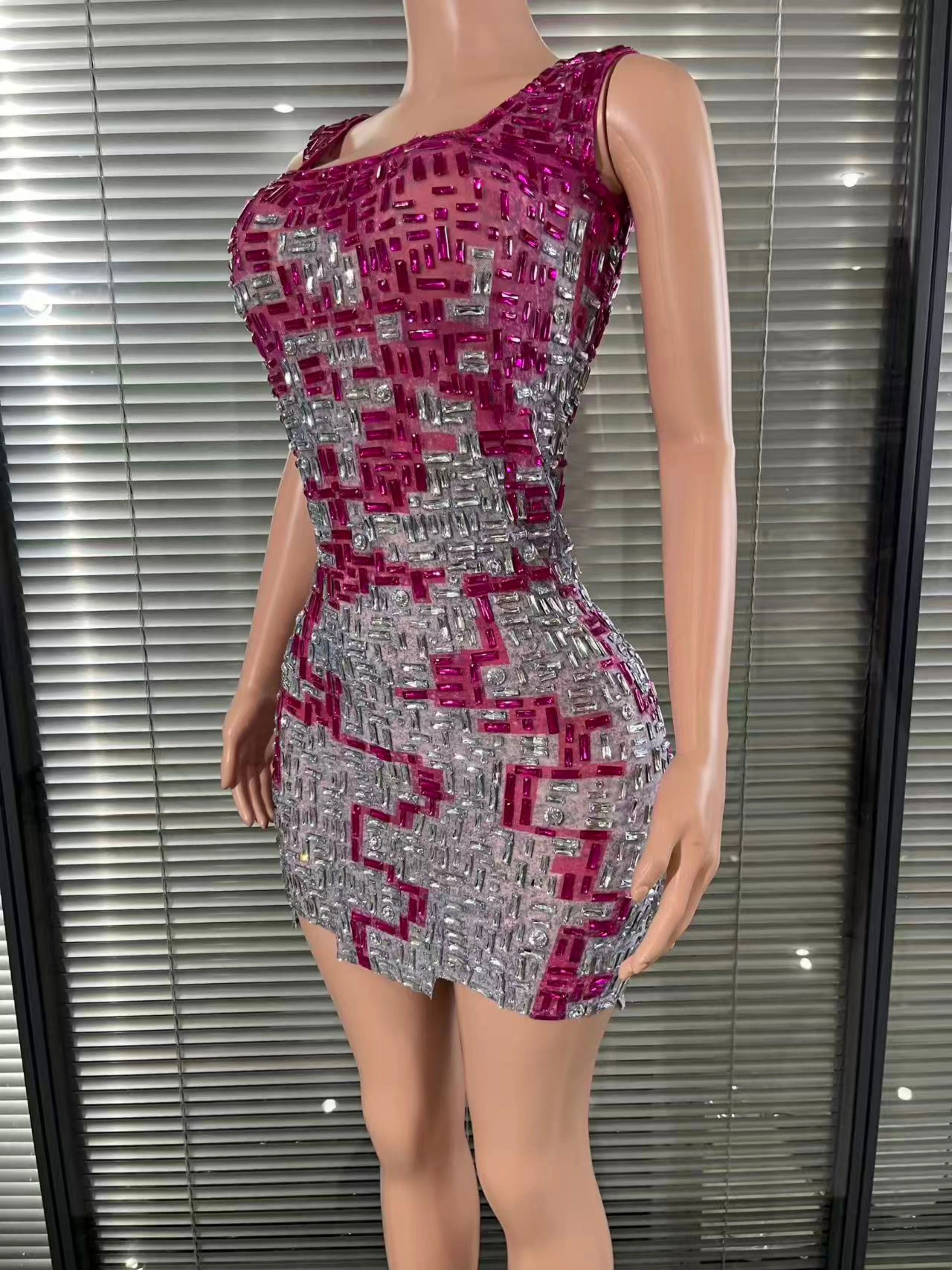 Opulent  Full Rhinestones Short Dress for Women Evening Prom Celebrate Dress Red Carpet Wedding Reception Stage Performance