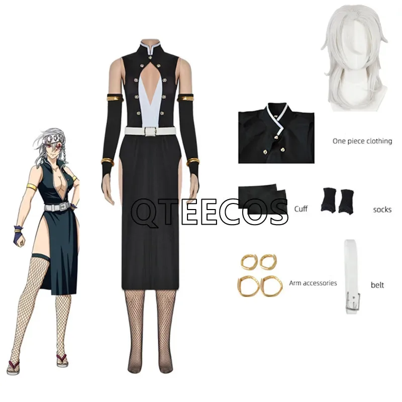 

bilibili Demon Slayer Uzui Tengen Cosplay Dress Woman V-Neck Sexy Uniform Anime Halloween Outfits For Adult With Mesh Stockings