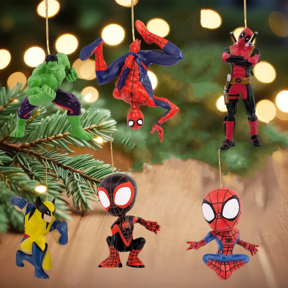 Spiderman Anime Figure Christmas Ornaments Hulk Anime Cartoon Acrylic Plane Christmas Tree Decoration Home Decor Kids Toy Gifts