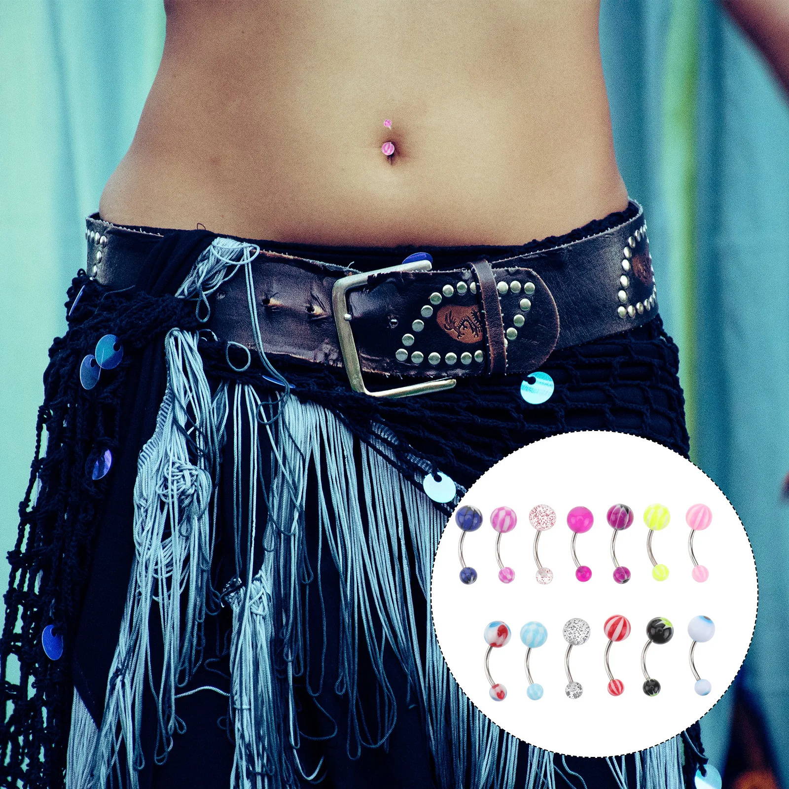 

100Pcs Navel Ring Acrylic Balls Stainless Steel Body Piercing Jewelry Belly Decoration Fashion Barbell Studs Navel Barbell Ring