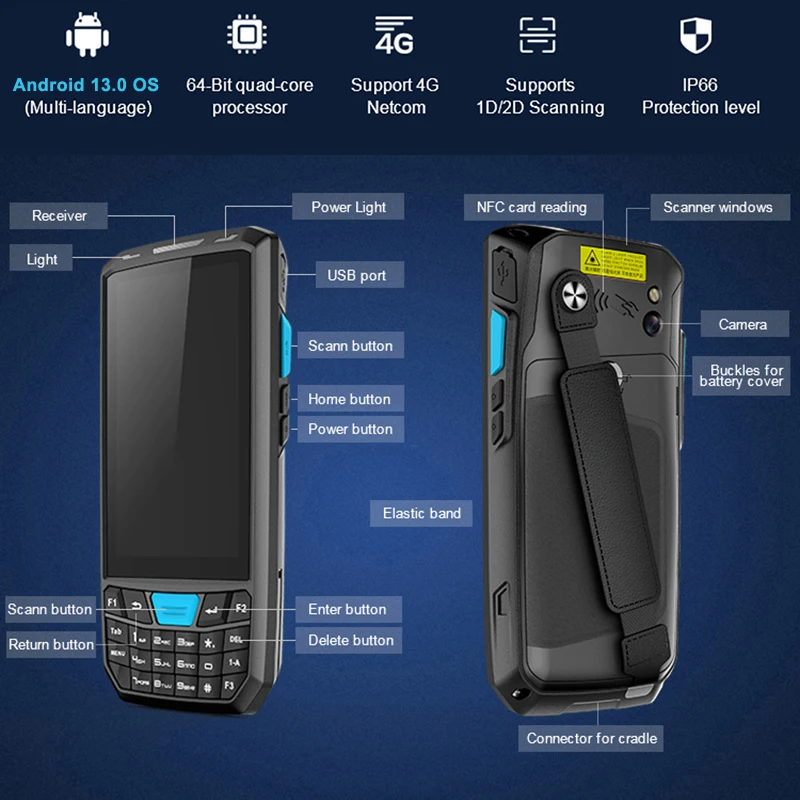 Handheld PDA Android 13 Terminal Touch Screen 2D Barcode Scanner 4G Lte Wifi Bluetooth GPS Rugged Data Collector Terminal