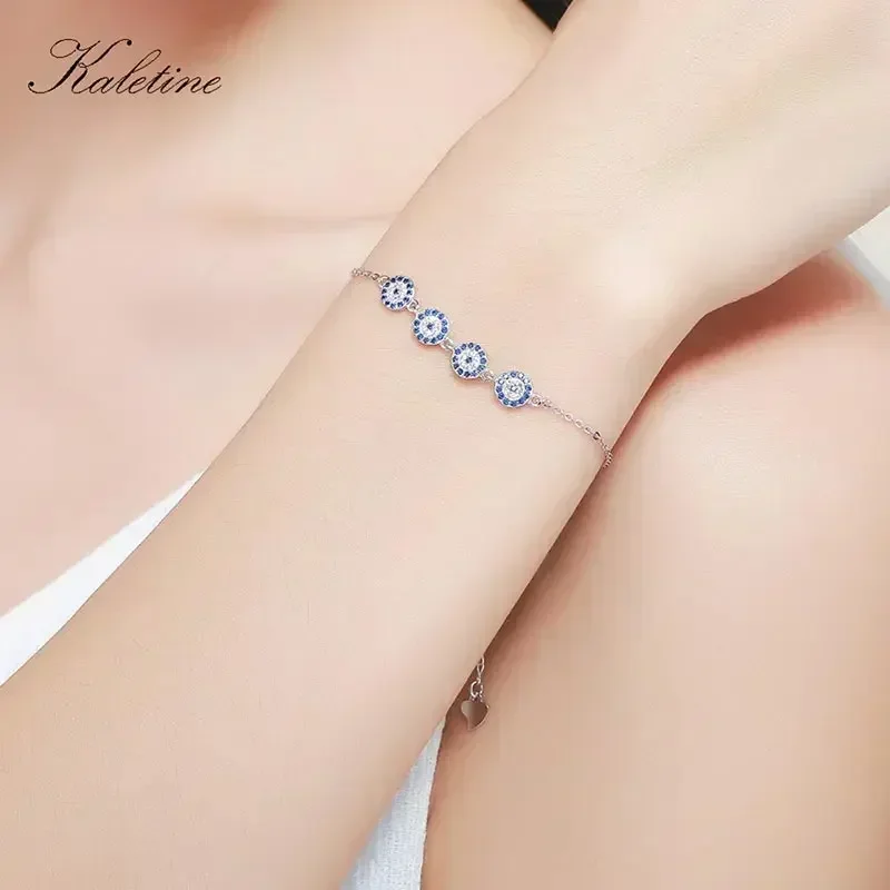Kaletine 925 Sterling Silver Bracelet New Fashion Turkey Lucky Evil Eye Cubic Zirconia Genuine Silver Jewelry for Bracelet Women
