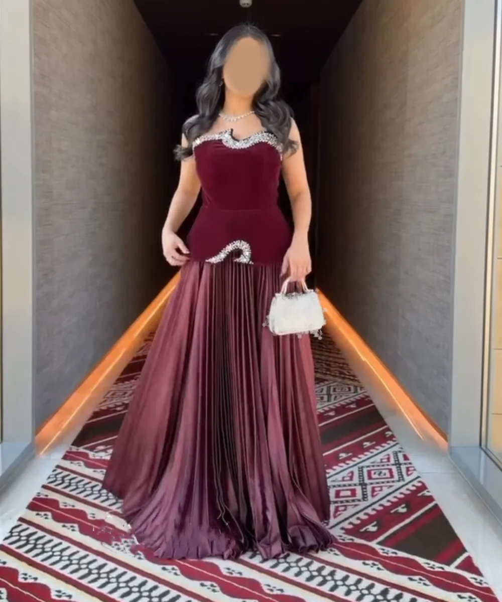 

Customized Sexy Velour Pleat Sequined Pattern A-line Strapless Long Dresses Bespoke Occasion Quinceanera Exquisite