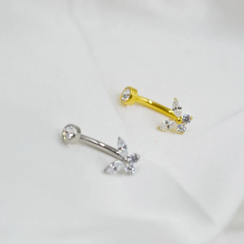 

10PCS Body Jewelry-G23 Titanium Smart Butterfly Navel Belly Button Body Piercing 14G CZ Navel Curve Barbells Rings PVD Gold