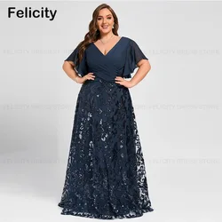Plus Size Mother of the Bride Dress 2025 A-line V-neck Chiffon Sequin Pleated Elegant Wedding Guest Dresses فستان حفلا