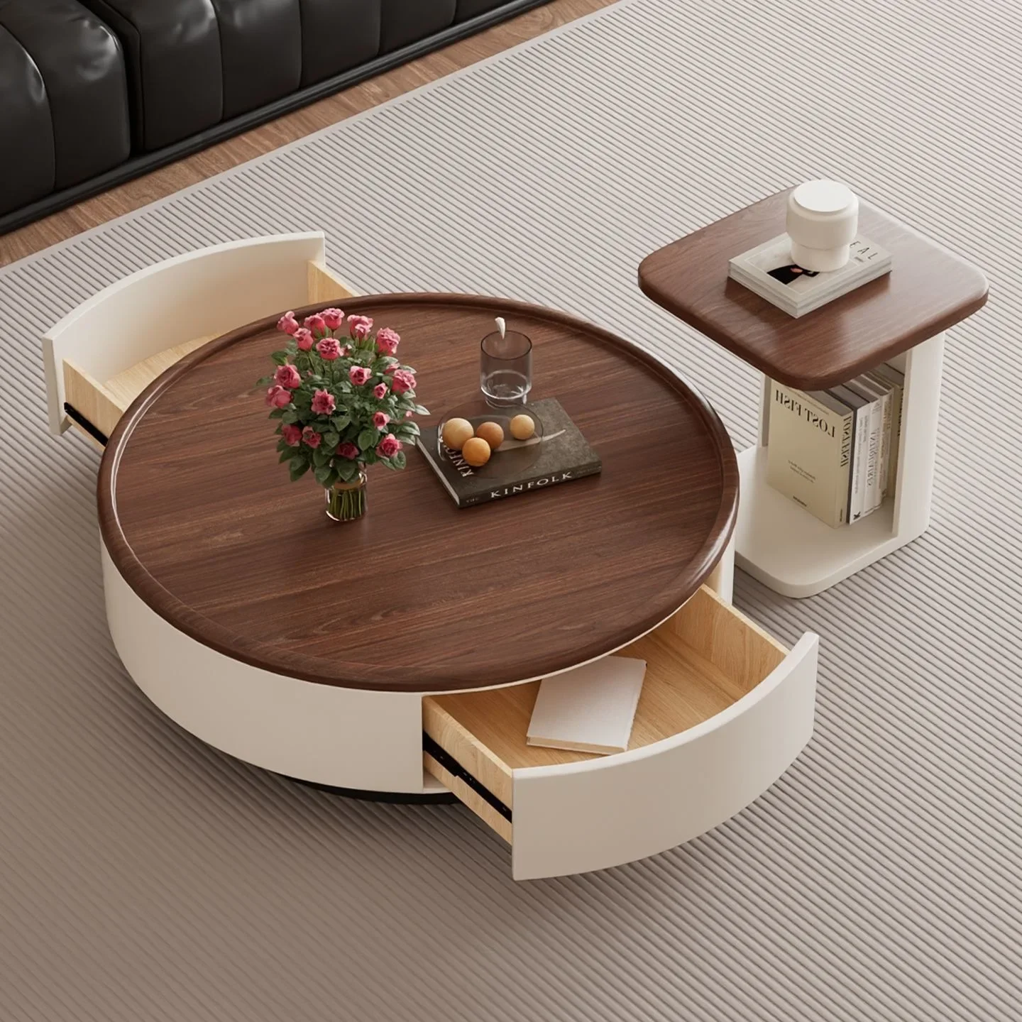 Round retro coffee table light luxury small apartment combination modern simple Internet celebrity living room home 2026 new