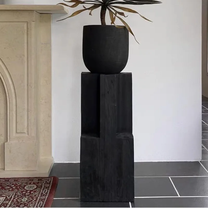 

Wabi Sand wind carbonized wood solid wood floor ornament retro flower ware model room B & B villa entrance log decoration
