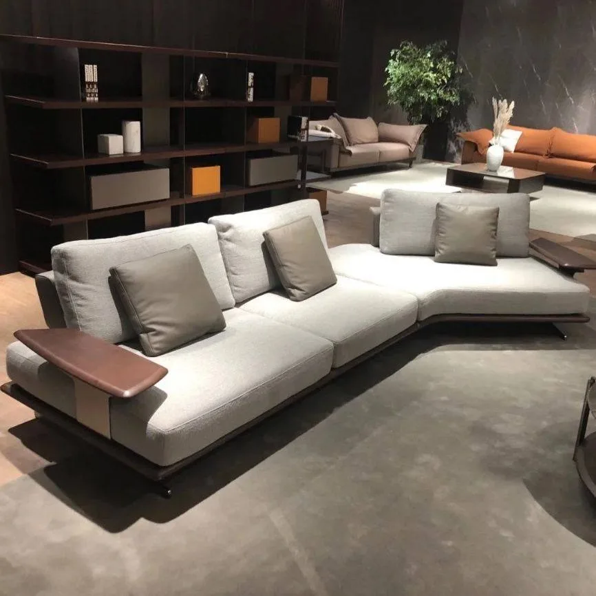 #Modern Special-Shaped Sectional Fabric Sofa Set with Sofa Bed Solid Wood Base & Armrest for Lounge and Workshop Use
