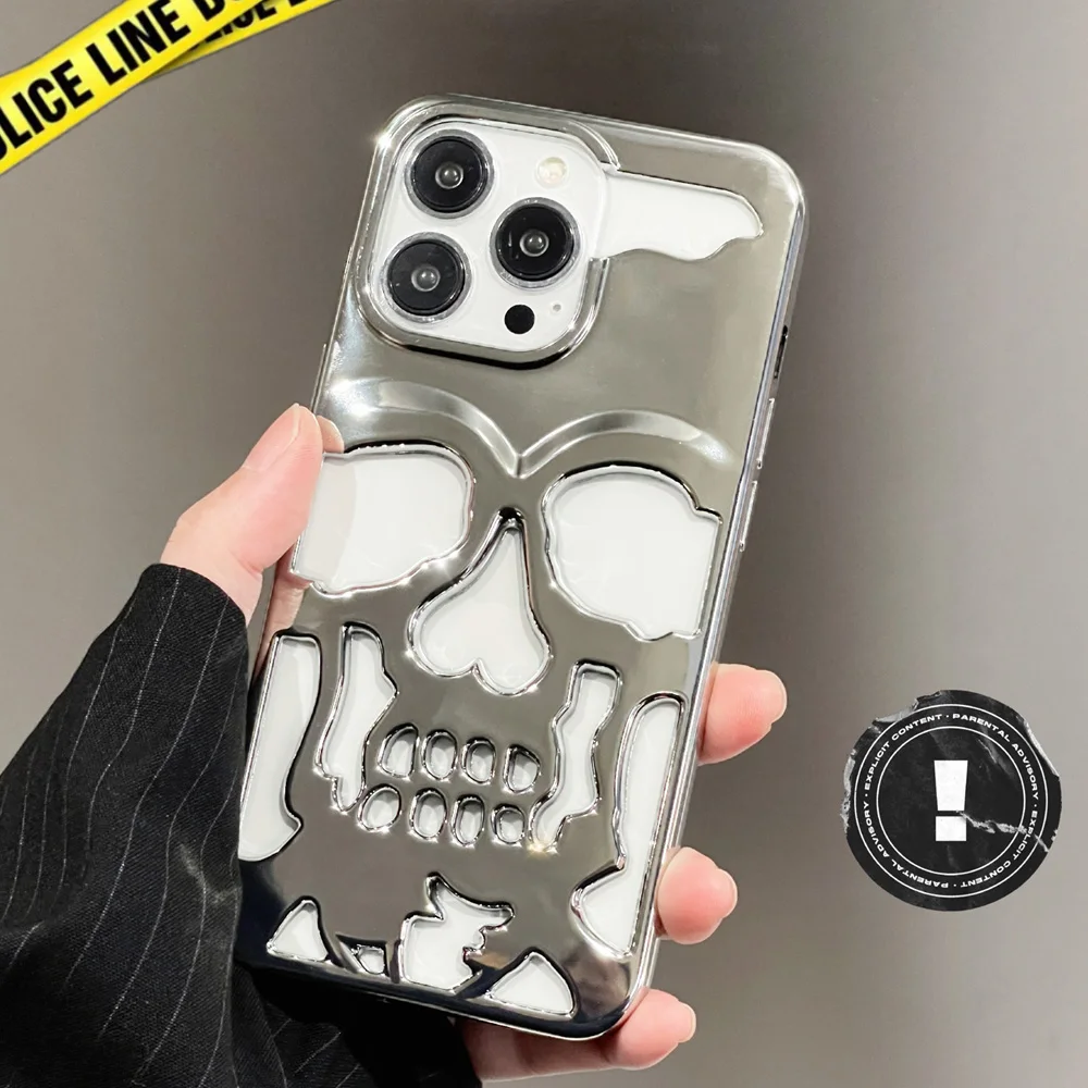 Luxury skeleton Skull Case for iPhone 16 15 14 13 12 Pro Max Phone Cases Shockproof Back cover Camera Protector Hollow TPU Funda