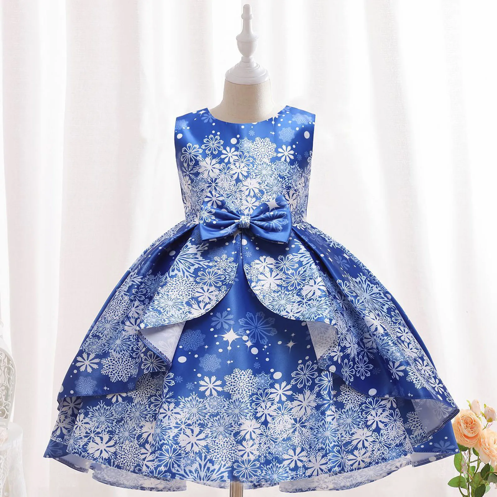 

Girl Dresses Baby Girl Clothes Tutu Bowknot Princess Dress Christmas Snowflake Print Birthday Party Fancy Costume Baptism Dress