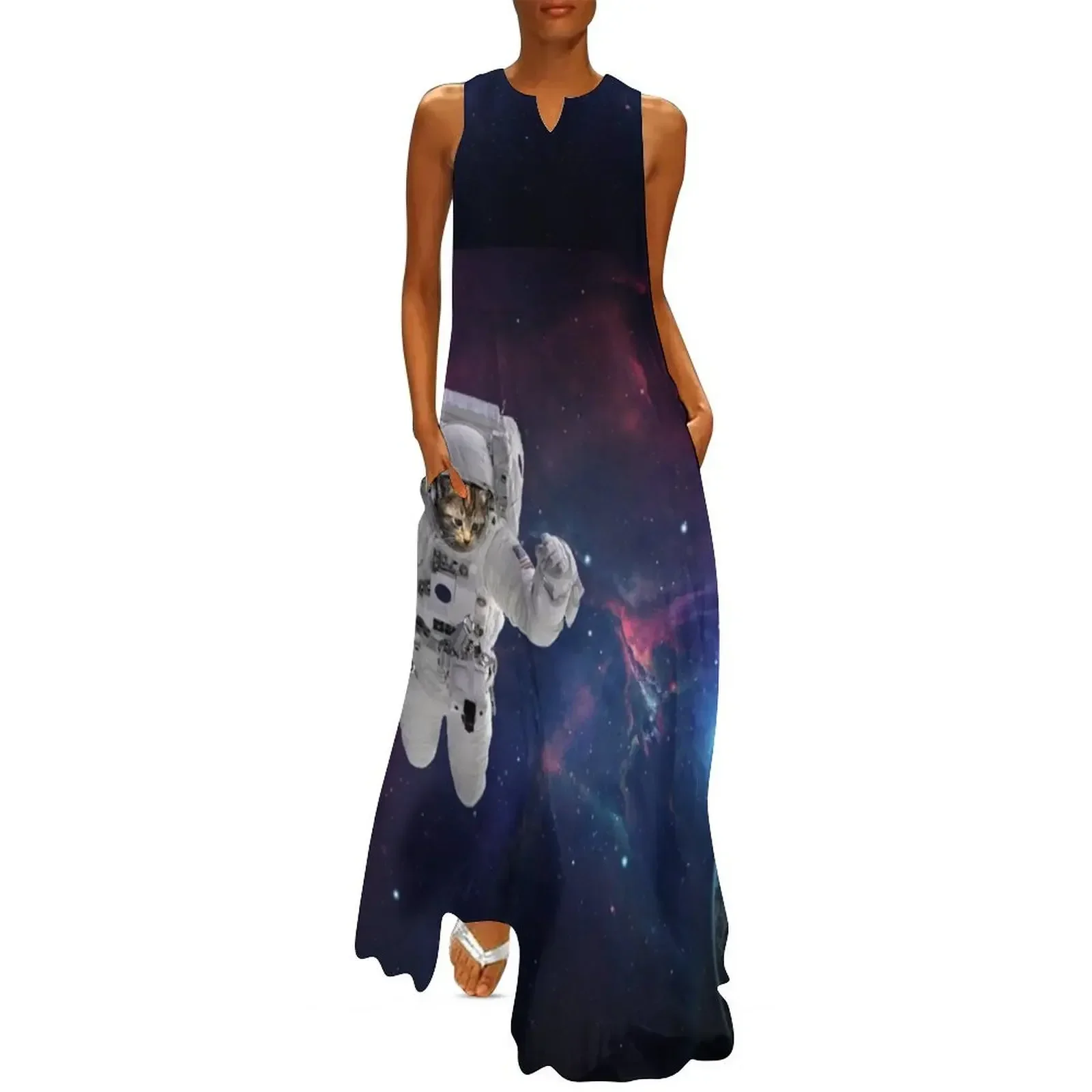 

Space Cat Astronaut Long Dress clothes for women Dresses gala Female dress women's clothing korea stylish Dress