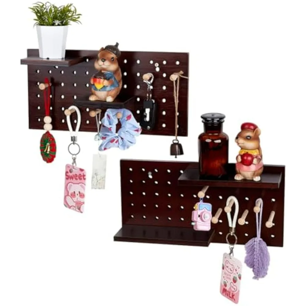 

Bamboo Wall Pegboard Organizer Kit Brown– 2Pcs 15.2″×7.6″ Pine Boards with Shelves & Wooden Pegs – Modular Display