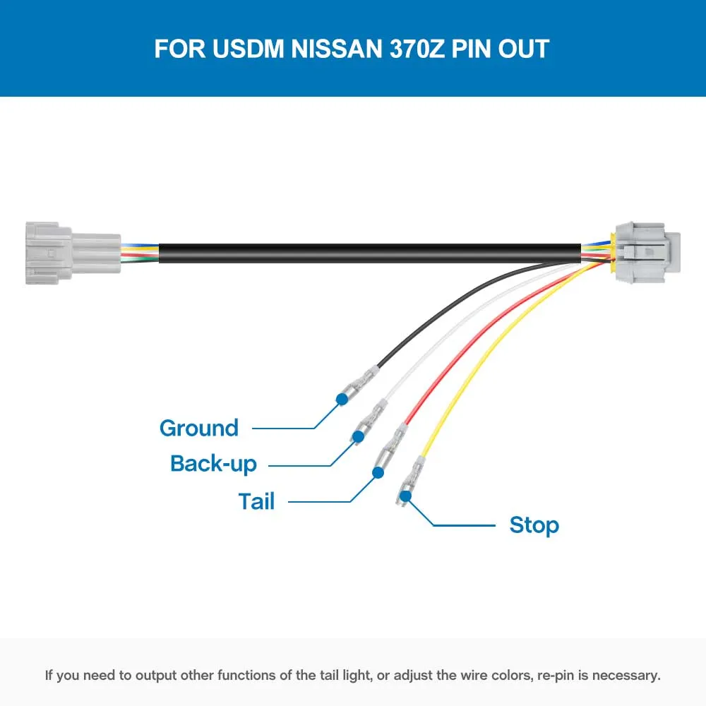 1PC For Nissan 370Z 2009-2020 Rear F1 Style 4th Tail Brake/Fog/Reverse Backup Light Retrofit Connect Wiring Harness Plug N Play